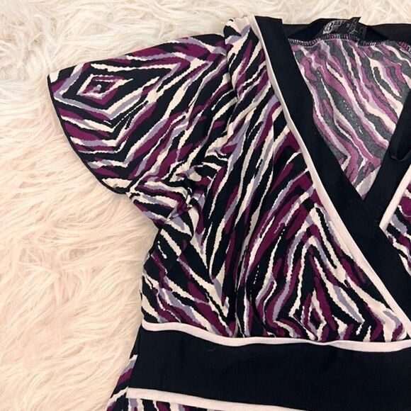 Ab studio Womens Vintage Y2K Jersey Knit Purple Zebra Print Stretch Blouse Med - Picture 9 of 10